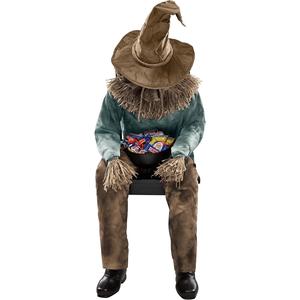 Creepy 4.5 Ft Animated Sitting Scarecrow Animatronic for Halloween | Motion-Activated Scarecrow Prop | Perfect for Spooky Decorations Spirit Halloween