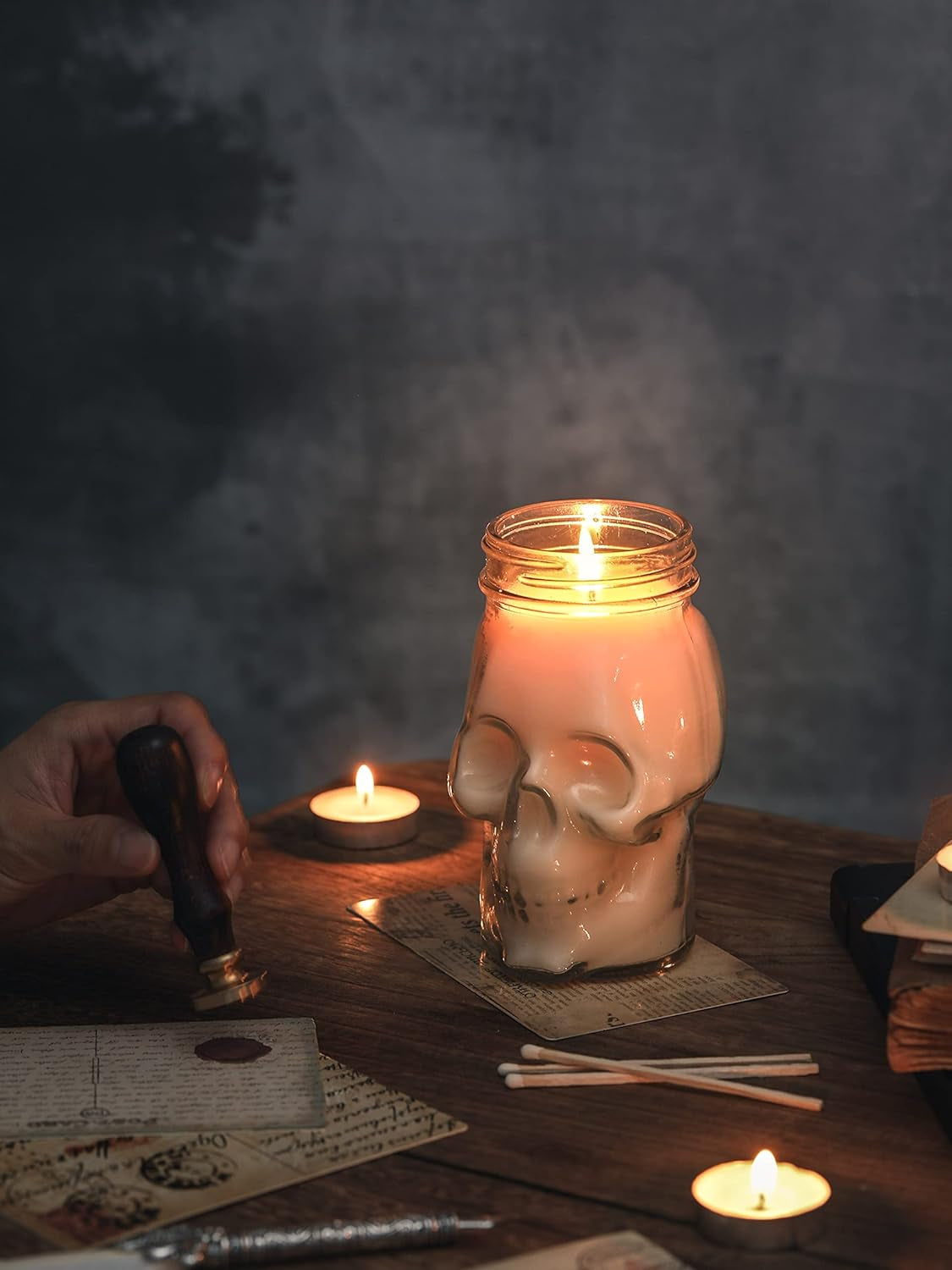 Halloween Skull Candle, Large Skull Candle Gothic Decorations for Home Table Bar Indoor Room,Scary Halloween Decorations Indoor White