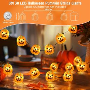 Halloween Decorations Pumpkin Lights-10FT 30 LED Battery Operated Fairy String Lights for Indoor/Outdoor Halloween Decor, Plastic Pumpkin Gift