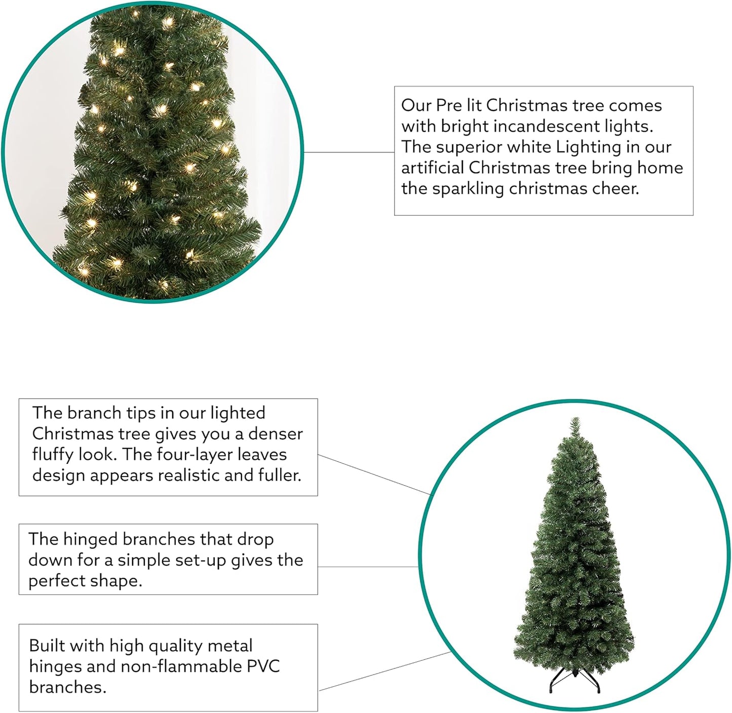 Vienna 7.5Ft Prelit Slim Artificial Christmas Tree with 1102 Branch Tips, 350 Warm Lights and Metal Stand, 34" Wide Realistic Skinny Pencil Christmas Tree with Lights by