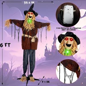 Joliyoou 6FT Halloween Animated Scarecrow Props, Live-Sized Voice Activated Ghost with Turning Heads, Swing Arms, Red Lighted Eyes & Scary Sound for Haunted House Spooky Party Decorations Joliyoou Inc