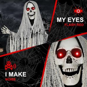 64" Evil Sound & Motion Activated Halloween Reaper - Life Size Animatronic with LED Eyes & Creepy Sounds for Haunted House, Lawn, & Patio Decor