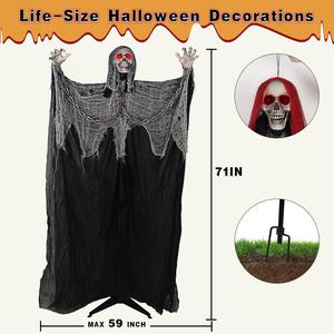 71'' Life-Size Halloween Skeleton with Light-Up Eyes & Sound, Adjustable Arms, Swaying Body, Voice/Touch Sensing - Spooky Animatronic Decor for Indoor/Outdoor Yard & Lawn Halloween Decorations Barleit