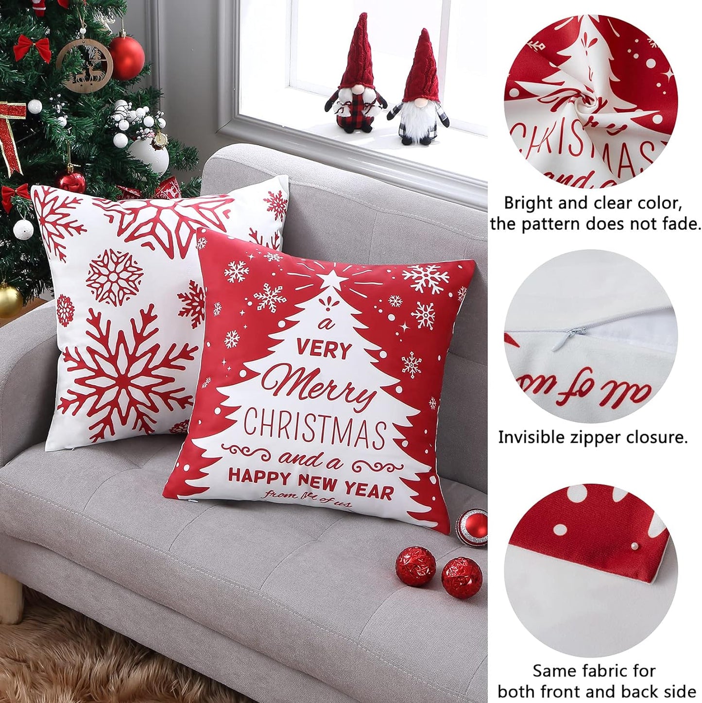 Christmas Pillow Covers 18X18 Inch Set of 4 Decorative Farmhouse Throw Pillow Covers Holiday Rustic Pillow Cases for Sofa Couch Home Decor Christmas Decorations Xmas Cushion Covers