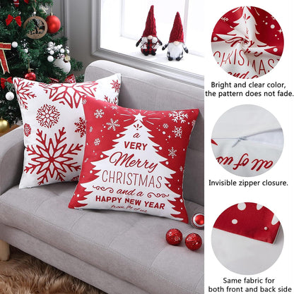 Christmas Pillow Covers 18X18 Inch Set of 4 Decorative Farmhouse Throw Pillow Covers Holiday Rustic Pillow Cases for Sofa Couch Home Decor Christmas Decorations Xmas Cushion Covers