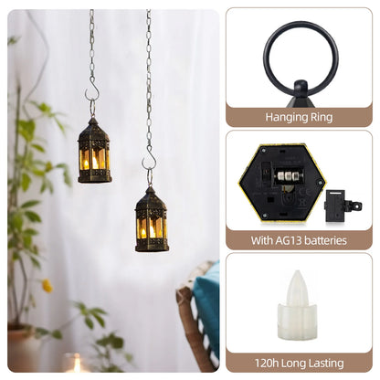 "10-Pack  Mini Black Lanterns with Flickering LED Candles - Perfect for Halloween, Weddings, and Christmas Table Decor - Batteries Included!"