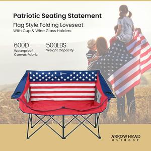 ARROWHEAD OUTDOOR Portable Folding Double Duo Camping Loveseat Chair with 2 Cup Holders & Wine Glass Holder - Perfect for Camping, Picnics, and Outdoor Relaxation! ARROWHEAD OUTDOOR