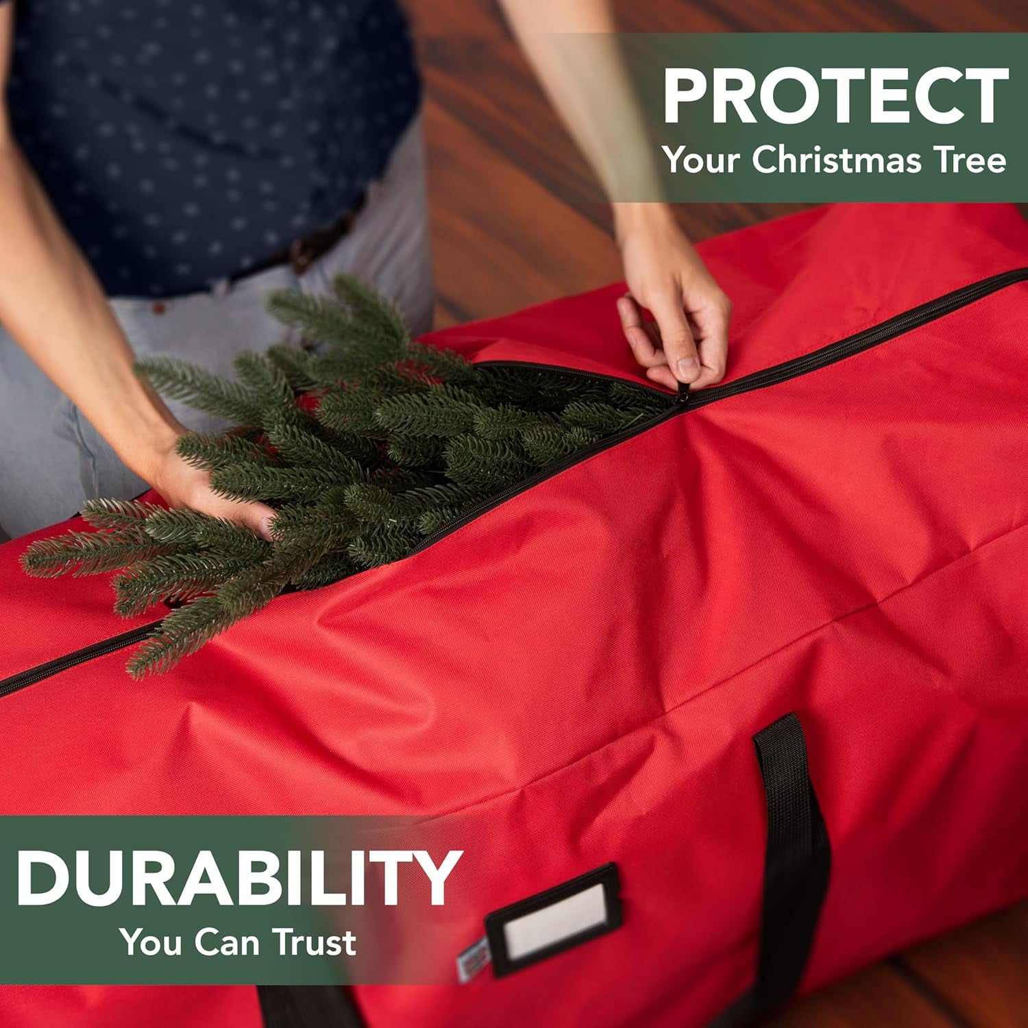 Christmas Tree Storage Bag – Heavy Duty Christmas Tree Bag Fits up to 7.5Ft Tall Artificial Christmas Tree, Waterproof with Durable Handles & Zipper – Xmas Tree Storage Bag (RED)