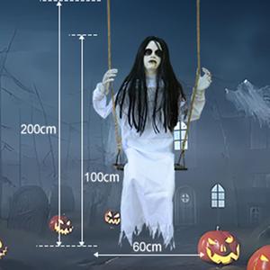 Creepy Swinging Girl Halloween Decor - Spook Up Your Space with This Hanging Ghost Prop! Perfect for Indoor & Outdoor Haunted House Vibes! (White) PARTYGEARS