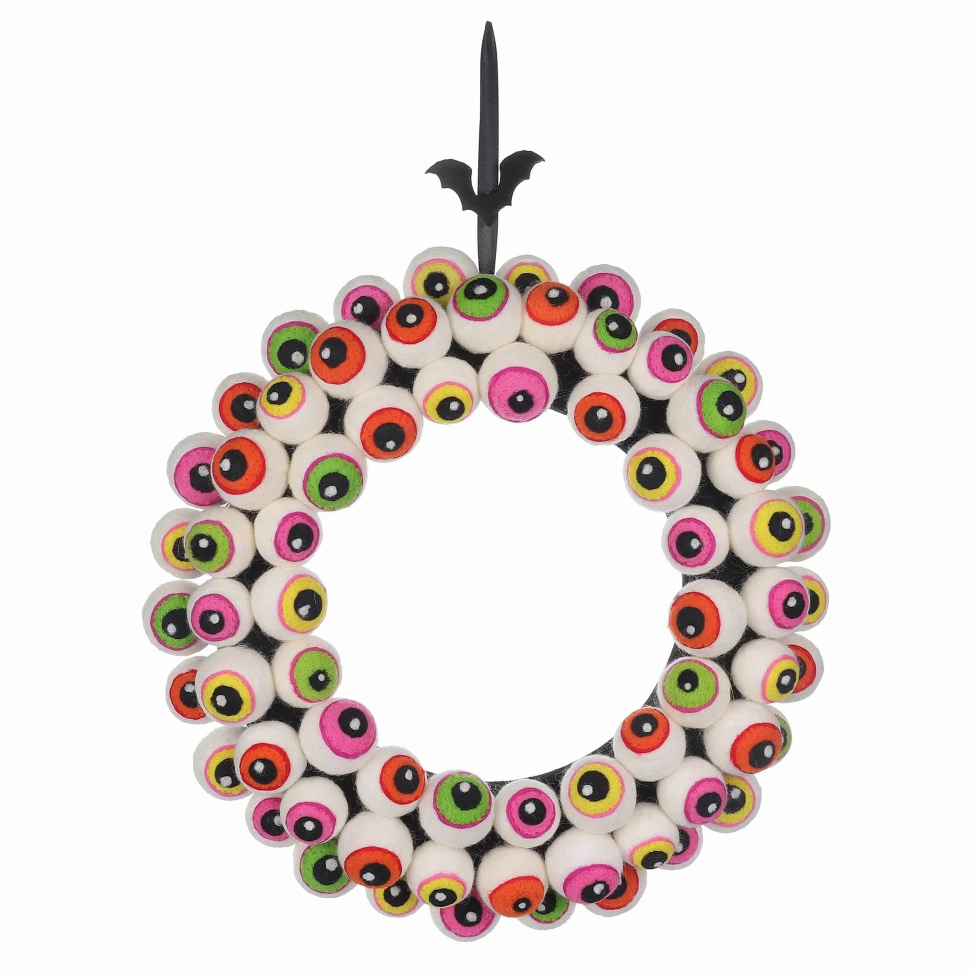 "Spooktacular Halloween Multicolor Felt Eyeball Wreath - 17" Festive Decor by !"