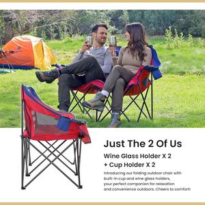 ARROWHEAD OUTDOOR Portable Folding Double Duo Camping Loveseat Chair with 2 Cup Holders & Wine Glass Holder - Perfect for Camping, Picnics, and Outdoor Relaxation! ARROWHEAD OUTDOOR