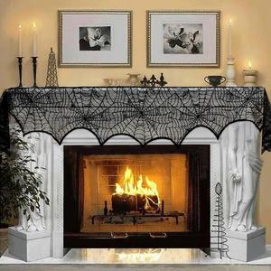 Spook up your Halloween with Aerwo's Black Lace Spiderweb Mantle Scarf! Perfect for festive fireplace decor at parties and gatherings. Size: 45x243cm (18x96in). Create a hauntingly beautiful atmosphere this season! AerWo