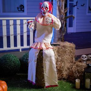 JOYIN 60" Halloween Animatronics Sitting Clown with Light-Up Eyes, Creepy Sound and Moving Arms & Head, Sound Activated Animated Halloween Decorations for Indoor Haunted House Decor Outdoor Yard Lawn Joyin US Corp