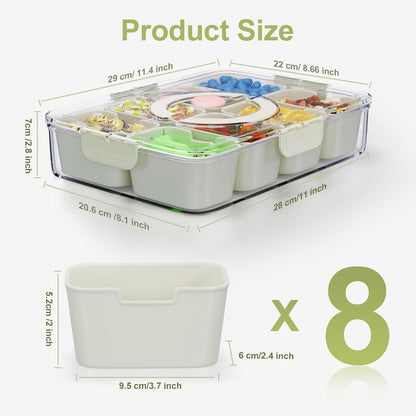 8 Compartments Snack Box Snackle Container, Divided Serving Tray with Lid ＆ Handle for Veggie Fruit Candy,Clear Removable Fridge Clear Serving Platters and Trays Box Organizer for Picnic Party Travel