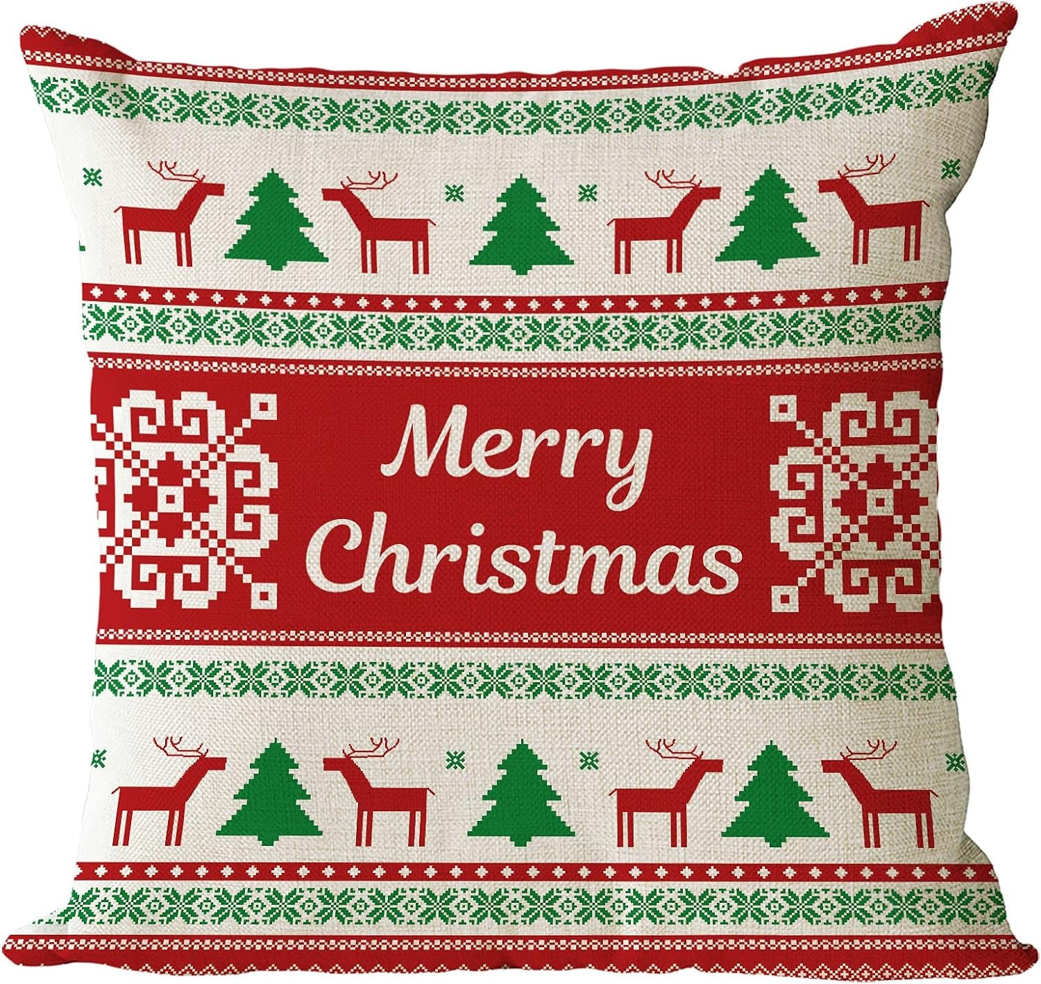 Christmas Pillow Covers 18X18 Set of 4 Red Green Xmas Decorative Throw Pillows Christmas Tree Deer Santa Pillow Cases Home Outdoor Sofa Couch Cushion Covers for Christmas Decorations (18 by 18)