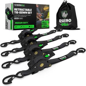 Rhino USA 4PK Retractable Ratchet Tie Down Straps-1,209Lb Max Strength, 1" x 10' Auto-Retract with Padded Handles for Secure Cargo Transport Rhino USA