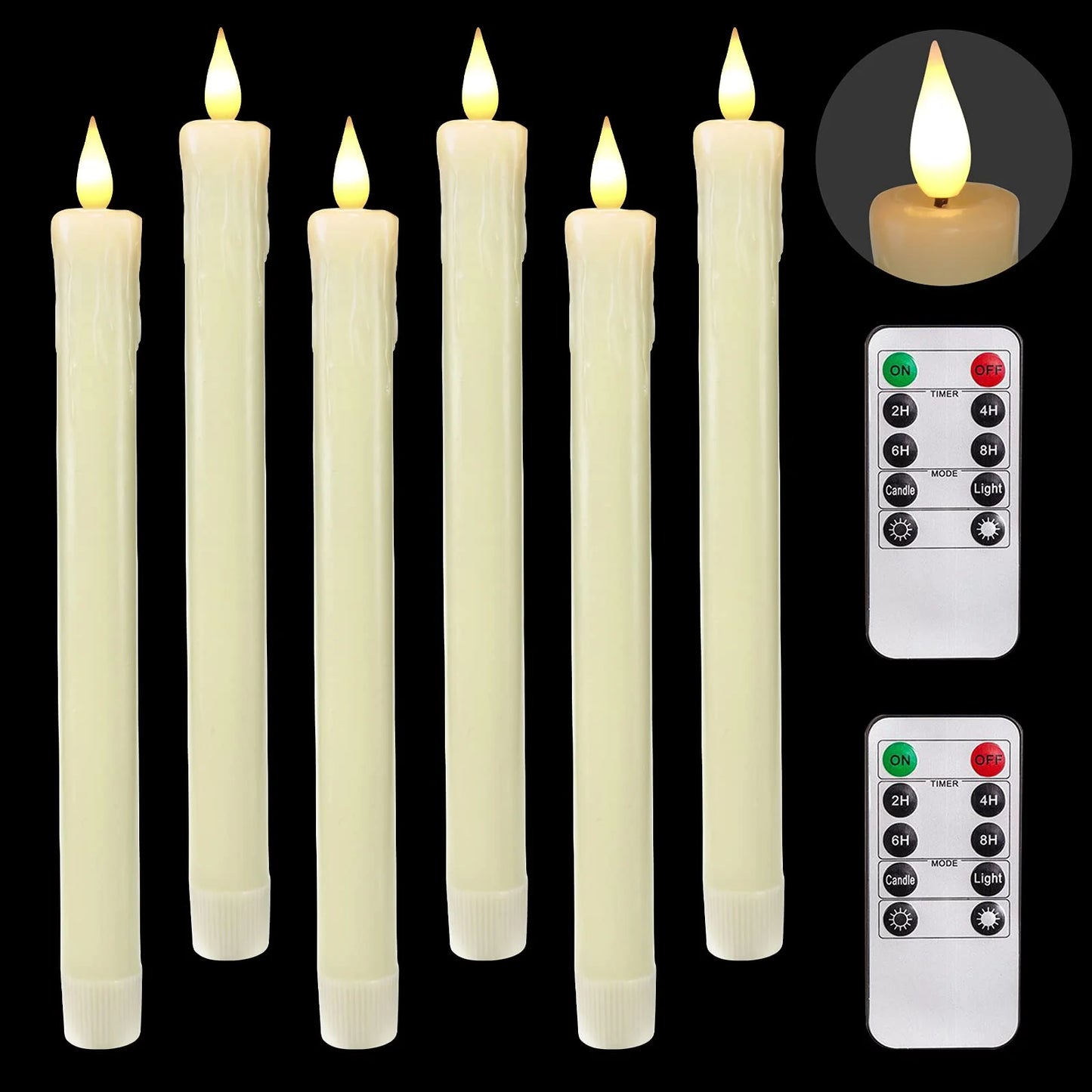 " 9.6" Ivory Real Wax LED Flameless Taper Candles - Dripless, Battery Operated with 3D Flickering Flame & Timer - Perfect for Christmas, Halloween & Cozy Fireplace Ambiance!"