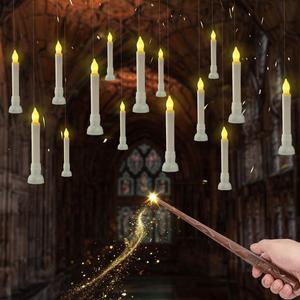 Homemory 12 Pcs Remote-Controlled Hanging Floating Candles with Batteries, Flameless Taper Candles for Halloween Party Decor, Warm Yellow Magic Deco Candles, Perfect for Window Displays and Festive Atmosphere Global Selection