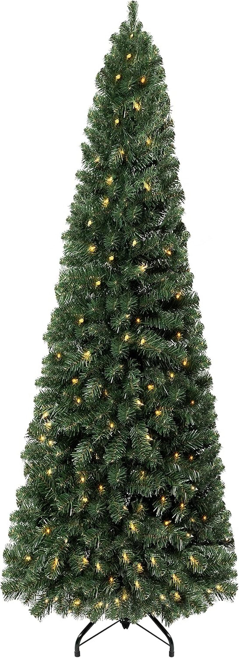 Vienna 7.5Ft Prelit Slim Artificial Christmas Tree with 1102 Branch Tips, 350 Warm Lights and Metal Stand, 34" Wide Realistic Skinny Pencil Christmas Tree with Lights by