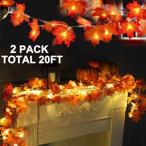 TURNMEON 2 Pack 20ft LED Maple Leaf Garland-Waterproof Battery-Operated Lights for Halloween & Thanksgiving Indoor/Outdoor Decor #FallDecor #Halloween