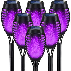 Halloween Decorations Outdoor, Halloween Lights Outdoor for Halloween Decor, Halloween Solar Lights Outdoor with Purple Flame, Torch Solar Halloween Lights for Yard Pathway Lawn outside Decorations IkeeRuic