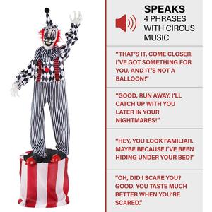 Haunted Hill Farm Animatronic Talking Clown with Moving Features & Light-Up Eyes - Spooky Battery-Operated Halloween Decoration for Indoor & Covered Outdoor Use Haunted Hill Farm