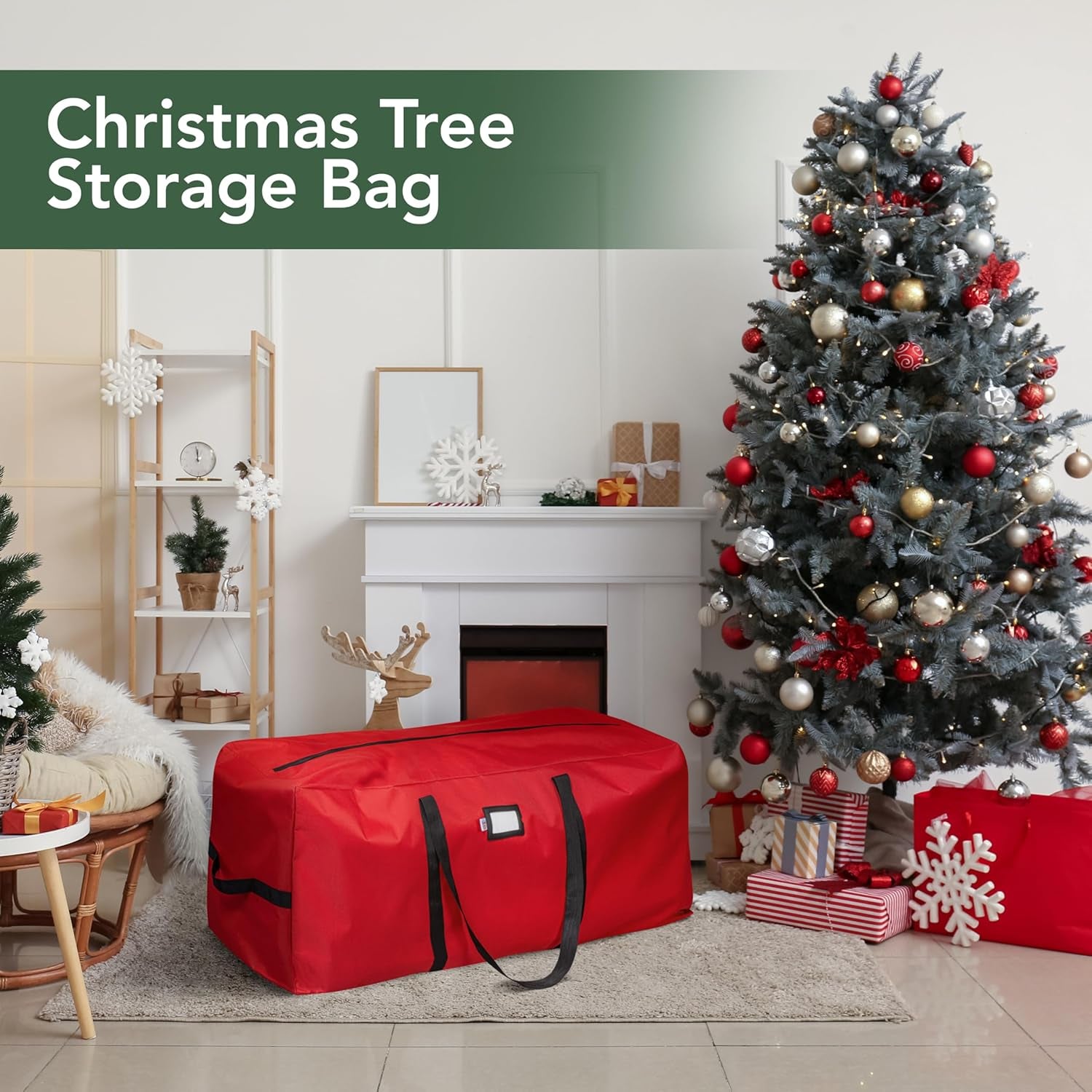 Christmas Tree Storage Bag – Heavy Duty Christmas Tree Bag Fits up to 7.5Ft Tall Artificial Christmas Tree, Waterproof with Durable Handles & Zipper – Xmas Tree Storage Bag (RED)