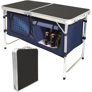 Lightweight Folding Camping Table with Storage Compartment - Height Adjustable Indoor/Outdoor Table for Tailgating, BBQ, Picnics & Backyards - Durable Aluminum Design in Black YingT