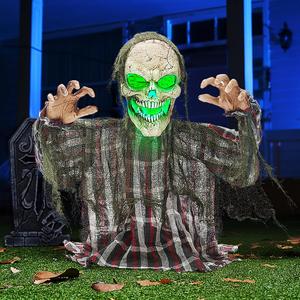 Spooktacular JOYIN Animated Zombie Groundbreaker - 25” Moving Arms Skeleton Prop with Green Light for Outdoor Halloween Decor, Perfect for Lawn & Haunted House Graveyard Setup Joyin US Corp