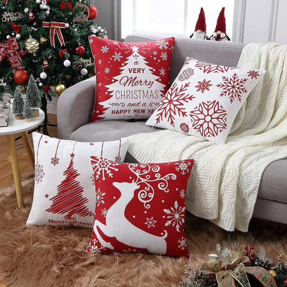 Christmas Pillow Covers 18X18 Inch Set of 4 Decorative Farmhouse Throw Pillow Covers Holiday Rustic Pillow Cases for Sofa Couch Home Decor Christmas Decorations Xmas Cushion Covers