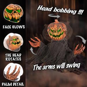 Evil Standing Pumpkin Halloween Decorations - with Creepy Sound, Light-up Eyes, Scary Movements, Spooky Horror Prop for Indoor/Outdoor Decor