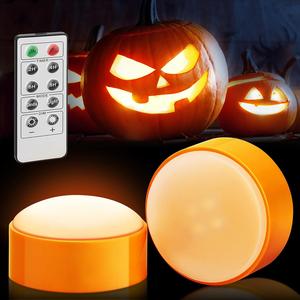 2-Pack Halloween LED Pumpkin Lights with Remote and Timer, Battery Operated Flameless Candles for Jack-O-Lantern, Plastic Vase Set for Decor