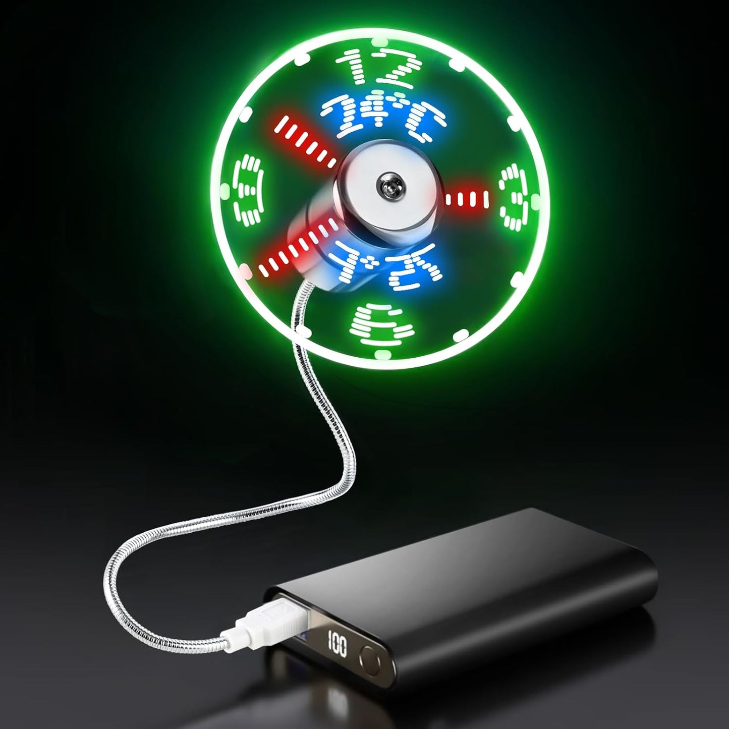 New USB Clock Fan with Real Time Clock and Temperature Display Function,Silver