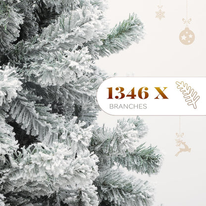 Snow Flocked Artificial Full Christmas Tree, 7.5Ft Christmas Pine Tree with 1346 Branch Tips, and Foldable Base for Home, Party Decoration