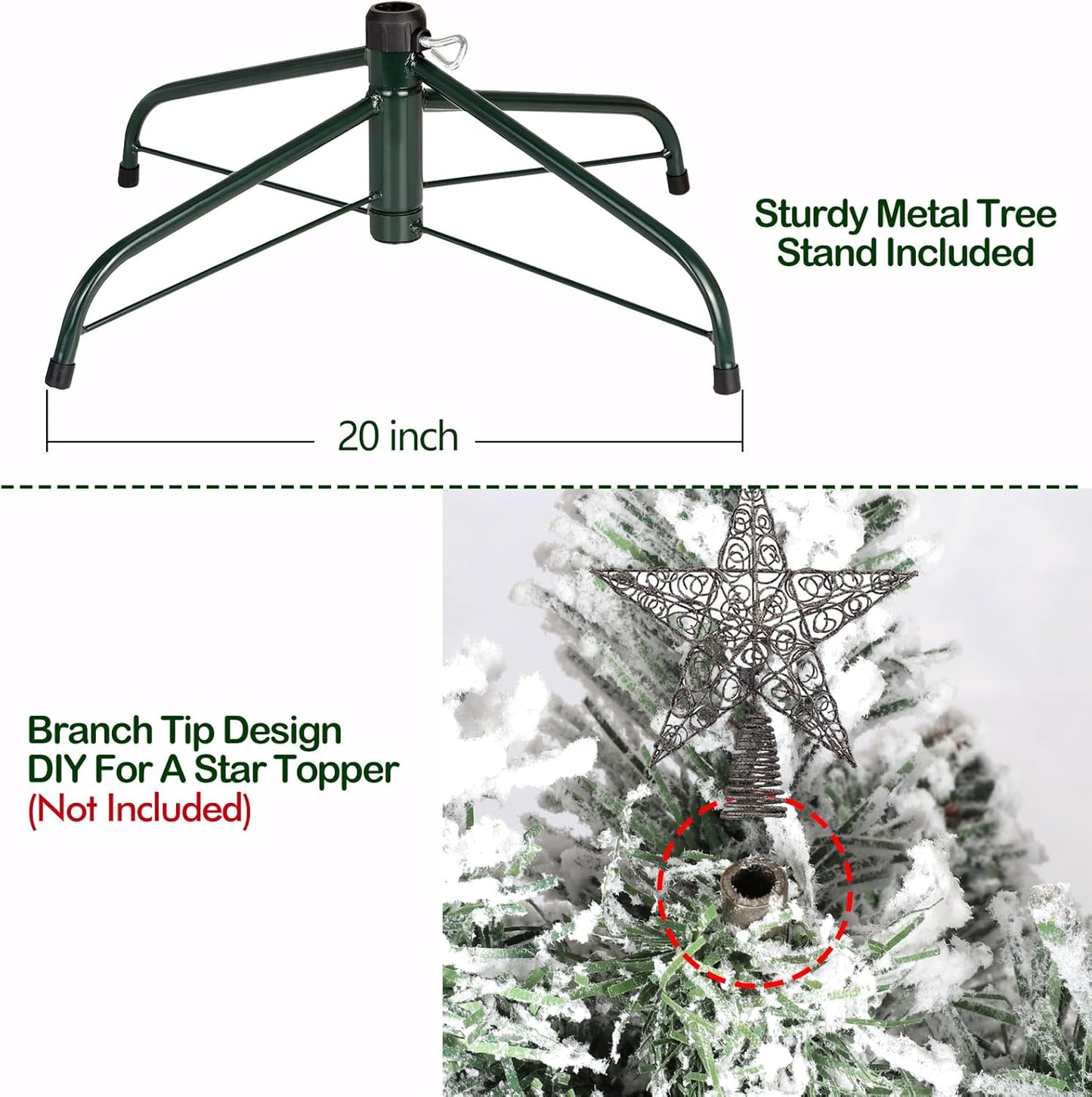 6 Ft Prelit Snow Flocked Christmas Tree, Artificial Christmas Tree with 250 Warm White LED Lights, 551 PVC Branch Tips, Easy Assembly with Metal Stand and Hinged Branches