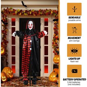 64" Sound & Motion Activated Halloween Clown - Life-Size Animatronic with LED Eyes & Creepy Sounds - Perfect for Outdoor Haunted House Decorations, Lawn, Yard & Patio Props ECOHDT