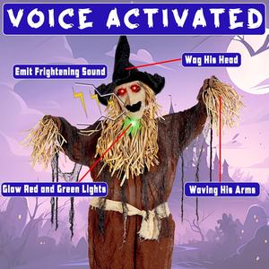 Joliyoou 6FT Halloween Animated Scarecrow Props, Live-Sized Voice Activated Ghost with Turning Heads, Swing Arms, Red Lighted Eyes & Scary Sound for Haunted House Spooky Party Decorations Joliyoou Inc