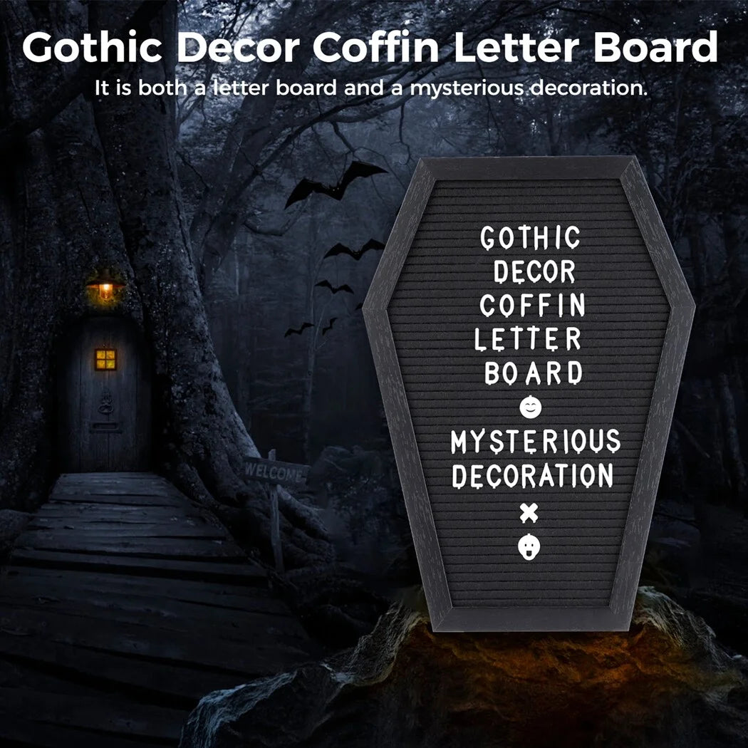 "Spooky Coffin Letter Board - Gothic Decor with 170 Precut Characters for Halloween Parties & Home Office!"