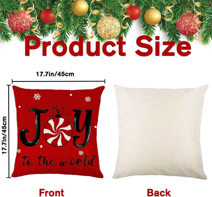 Christmas Candy Pillow Covers, 18X18 Set of 4 Red White Christmas Throw Cushion Case Be Merry Christmas for Winter Holiday Sofa Couch Home Decoration