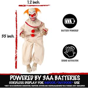 Creepy Animatronic Sitting Clown - Sound Activated Halloween Decoration with Light-Up Eyes, Scary Movements & Haunting Sounds - Perfect for Indoor/Outdoor Haunted House & Spooky Holiday Decor ELAMAS