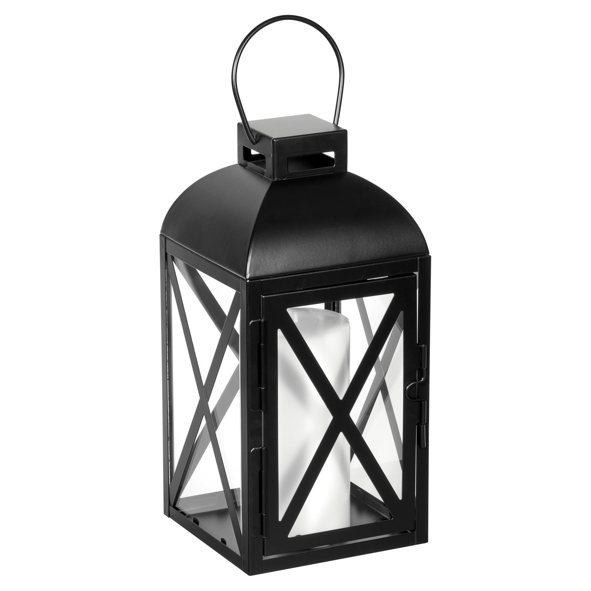 Elegant 12" Black Metal Pillar Candle Holder Lantern - Perfect for Home Decor!