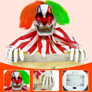 Halloween Clown in the Box-Prop with Creepy Sounds, Bouncing Head, LED Eyes, Stars and Stripes Design indoor/Outdoor Decorations - Spooky Light Set