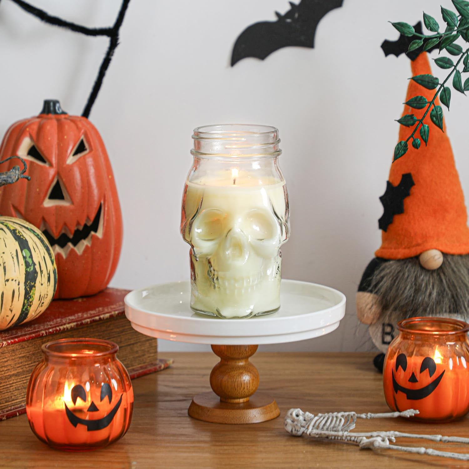 Halloween Skull Candle, Large Skull Candle Gothic Decorations for Home Table Bar Indoor Room,Scary Halloween Decorations Indoor White