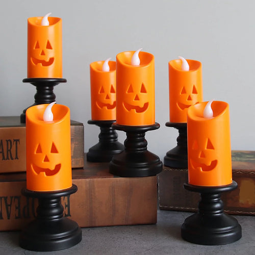 "Enchanting  Halloween LED Candle Lights - Flameless Pumpkin Lanterns for Spooktacular Decor!"