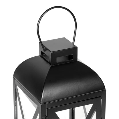 Elegant 12" Black Metal Pillar Candle Holder Lantern - Perfect for Home Decor!