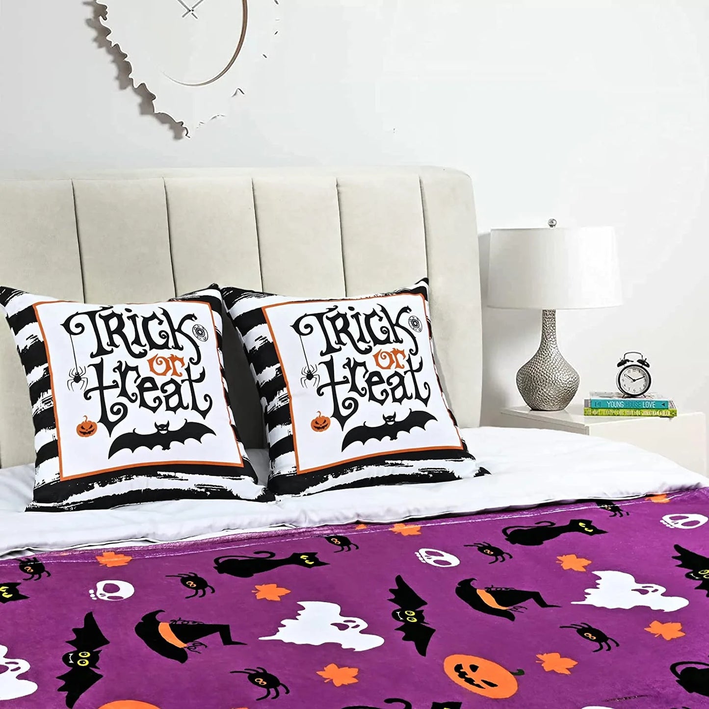 "Spooktacular Black and White Striped Halloween Throw Pillow Covers - Set of 2, 18x18 Inches, Perfect Trick or Treat Decor!"