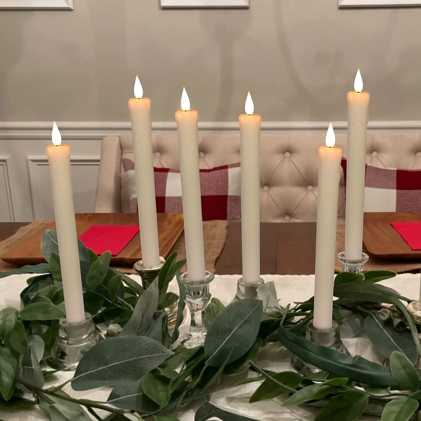 " 9.6" Ivory Real Wax LED Flameless Taper Candles - Dripless, Battery Operated with 3D Flickering Flame & Timer - Perfect for Christmas, Halloween & Cozy Fireplace Ambiance!"