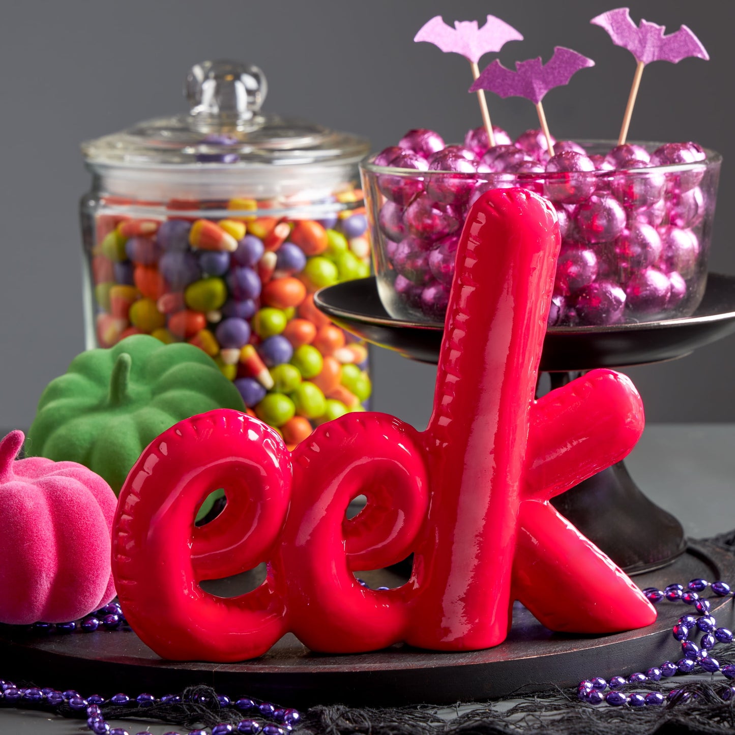 "Charming Pink Eek Halloween Ceramic Tabletop Decoration - 7 Inches by "