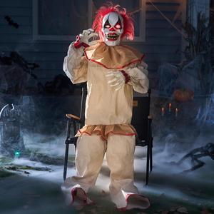 JOYIN 60" Halloween Animatronics Sitting Clown with Light-Up Eyes, Creepy Sound and Moving Arms & Head, Sound Activated Animated Halloween Decorations for Indoor Haunted House Decor Outdoor Yard Lawn Joyin US Corp