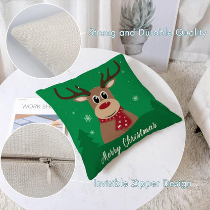 Set of 4 Christmas Pillow Covers 18X18 Inch Merry Christmas Pillow Cases Christmas Tree Throw Pillow Covers Red Green Xmas Holiday Pillow Covers Outdoor Couch Sofa Cushion Covers for Christmas(18)